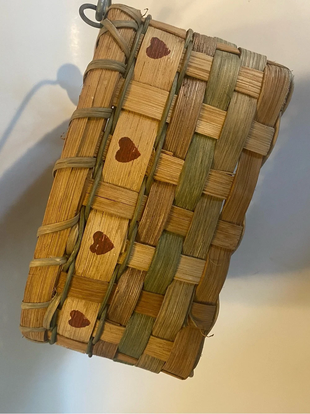 Vintage Woven Heart Basket | Hand-Painted Hearts | Country Farmhouse Wall Décor